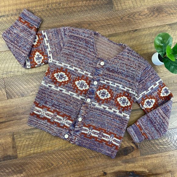 Vintage Sweaters - VINTAGE  L nordic aztec knit wool cardigan